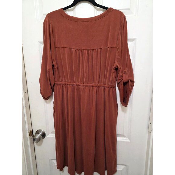 Torrid Rust Brown Midi Dress Zipper Front Drawstring Waist & Rolled Sleeves Size - Picture 3 of 10